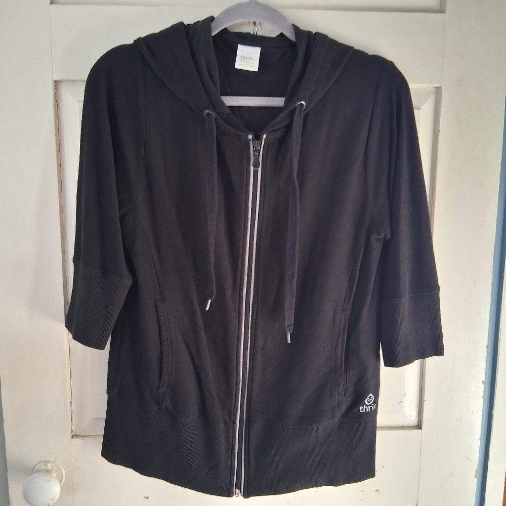 Thriv Black Hooded Zip-Front Jacket